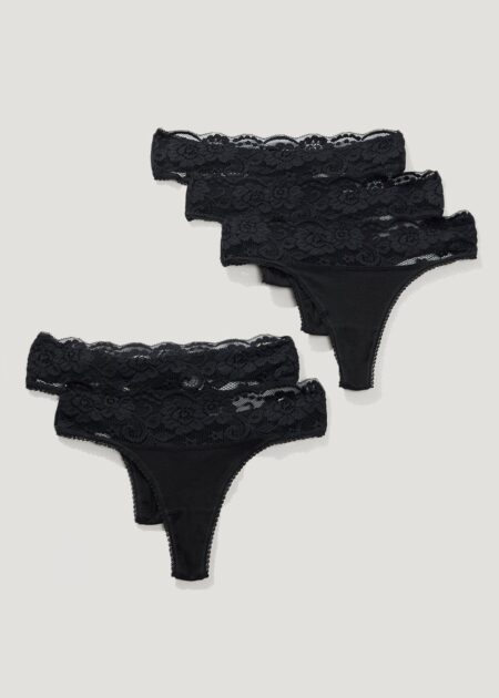 Thongs - Lace, Black, Cotton & No VPL Thongs - Matalan