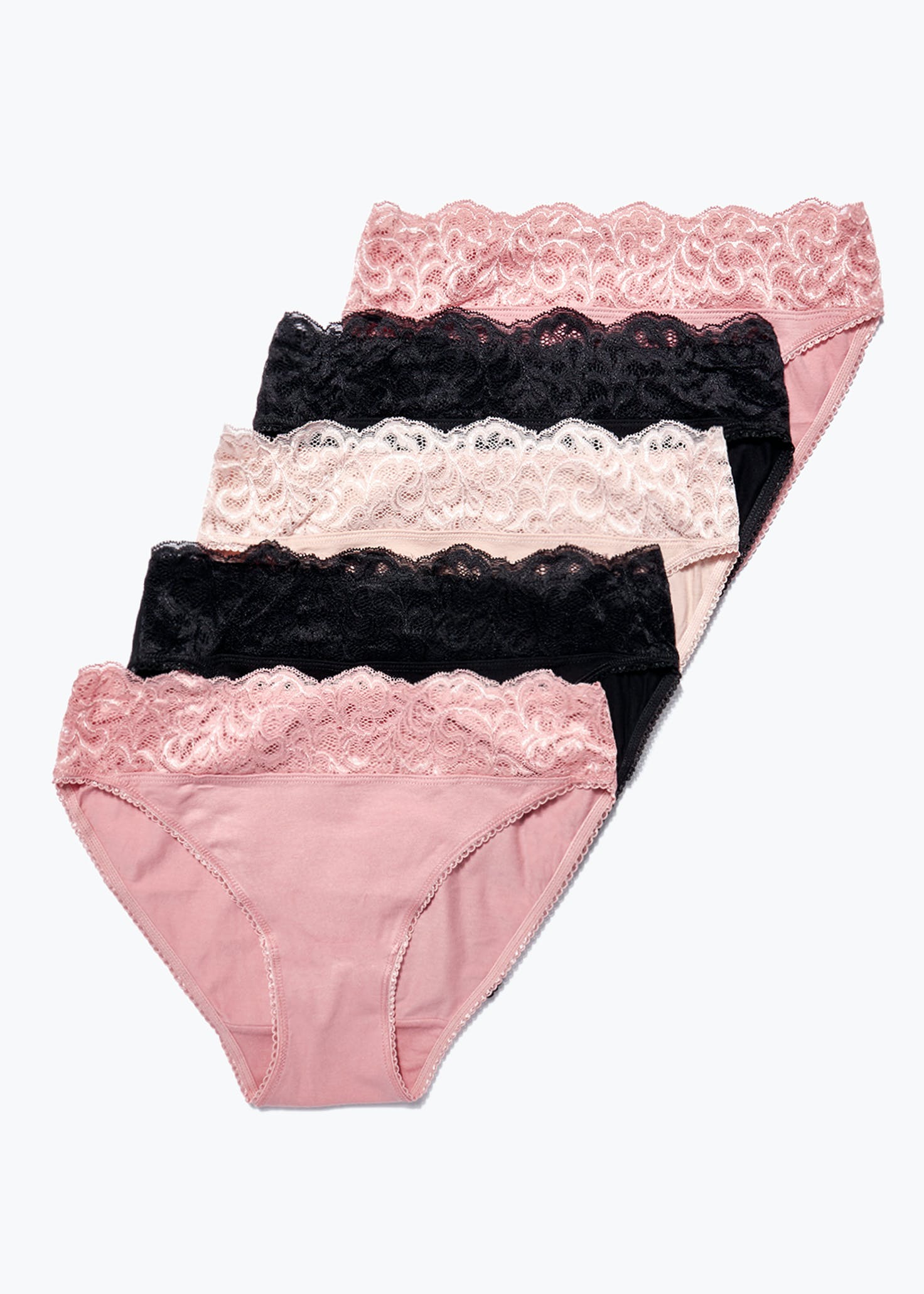 5 Pack Lace Trim High Leg Knickers 